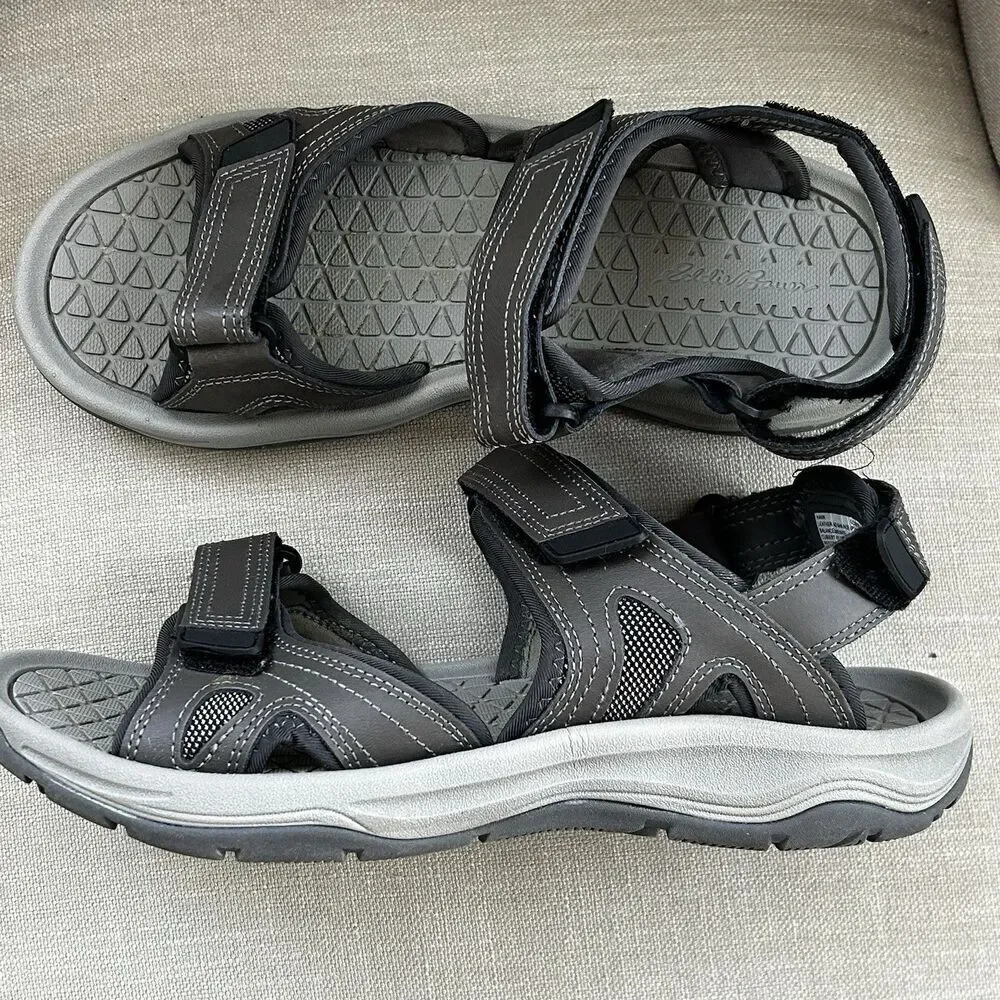 Eddie Bauer Men's Hank Sport River Sandals Size 10 Leather Grey Hike Comfort